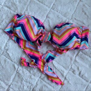 Victoria's Secret | Rainbow Foil Ruffle Chevron Stripe Bikini Top | Size Large